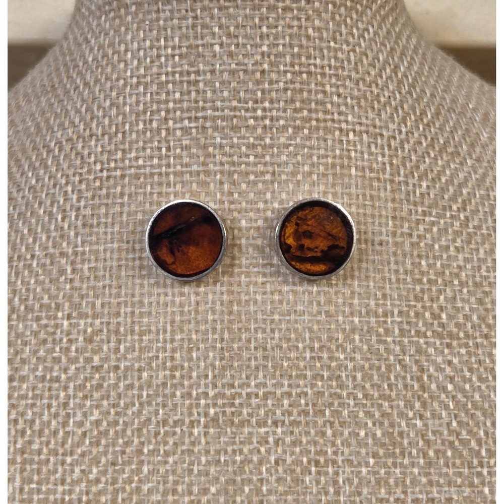 Round Large Baltic Amber Sterling Silver Stud Earrings